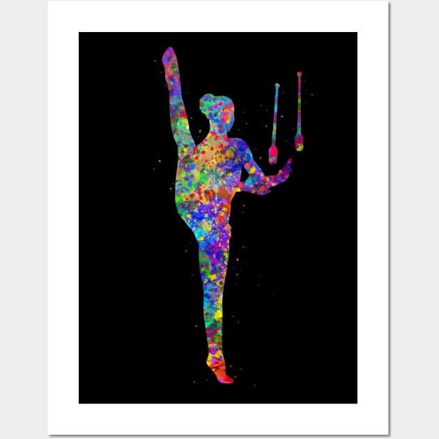 Rhythmic gymnastics juggling watercolor art Wall Art by Yahya Art